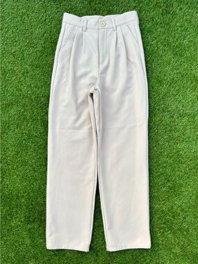 DAZY Beige High Waisted Pleated Straight Leg Trousers Small